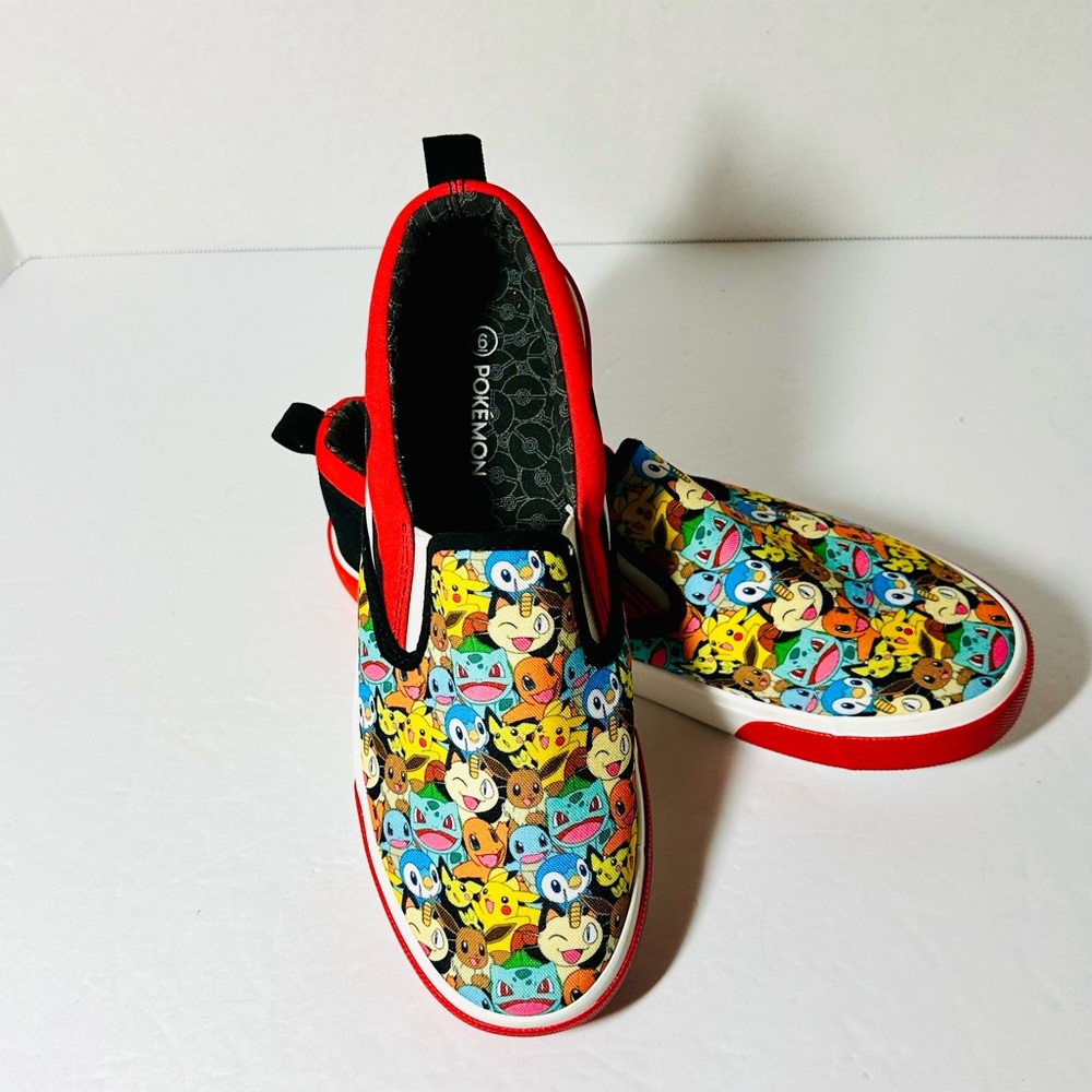Pokemon Multicolor Character Slip-On Sneakers with Red Trim Boys US 6 EU 38.5